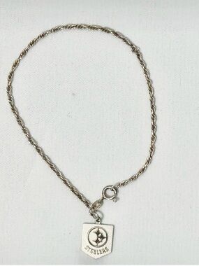 Stainless Steeler Silver-Tone Charm Bracelet with Pittsburgh Steelers Pendant